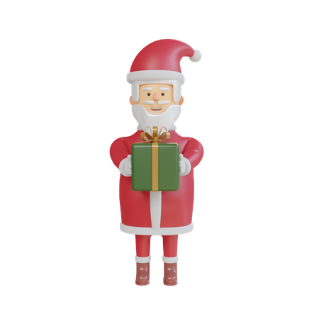 Santa Claus Holding Green Gift Box  3D Illustration