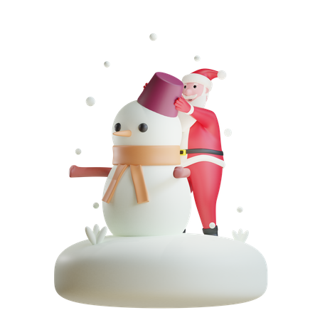 Santa Claus Make Snowman  3D Illustration