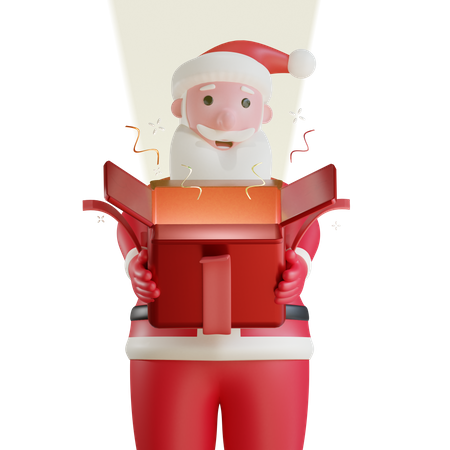 Santa Claus Opening Surprise Box  3D Illustration