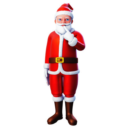 Santa Claus Pointing To Lip Using Right Hand  3D Illustration