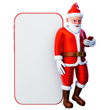 Santa Claus Reading From Smartphone  3D Illustration