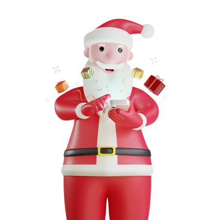 Santa Claus Send Gifts Via Smartphone  3D Illustration