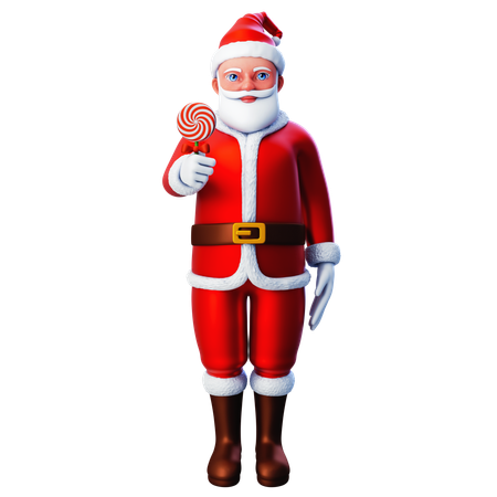 Papá Noel sosteniendo piruleta  3D Illustration