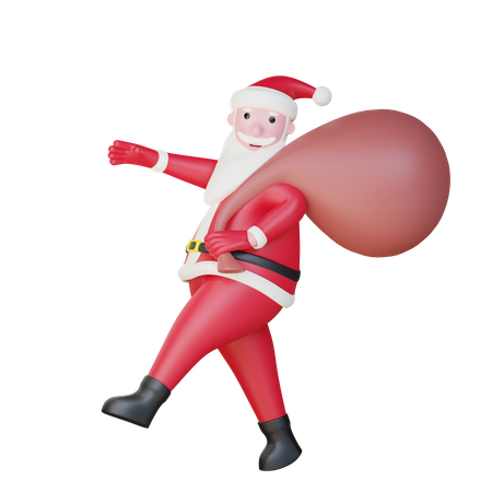 Santa Claus With Gift Bag  3D Illustration