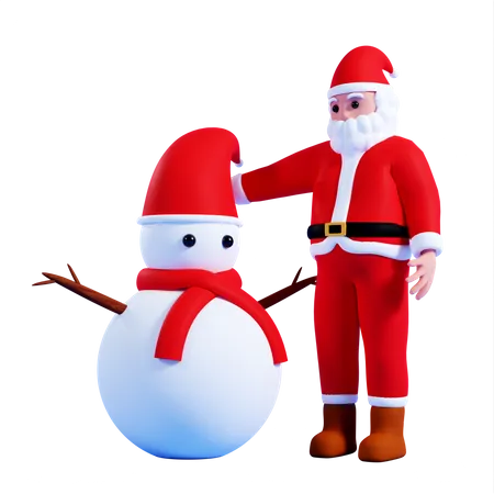 Santa with snowman  3D Illustration