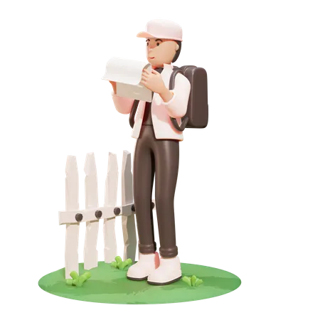 School boy reading  3D Illustration