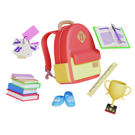 School Equipment  3D Illustration