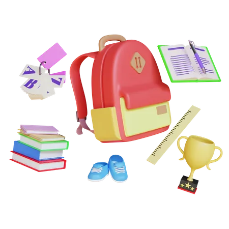 School Equipment  3D Illustration