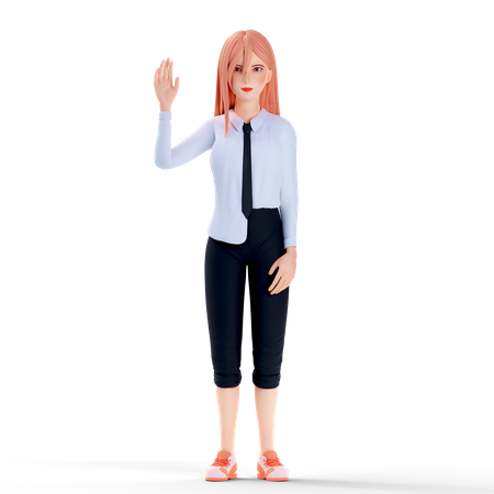 School girl raise hand  3D Illustration