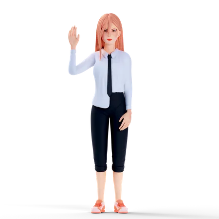 School girl raise hand  3D Illustration