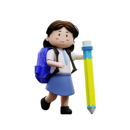 School student holding a pencil  3D Illustration