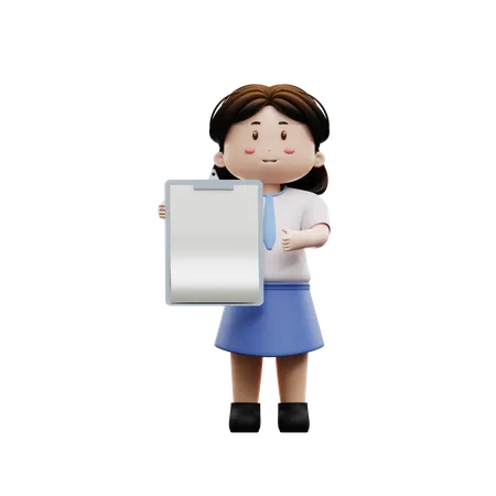 School student holding exam board  3D Illustration