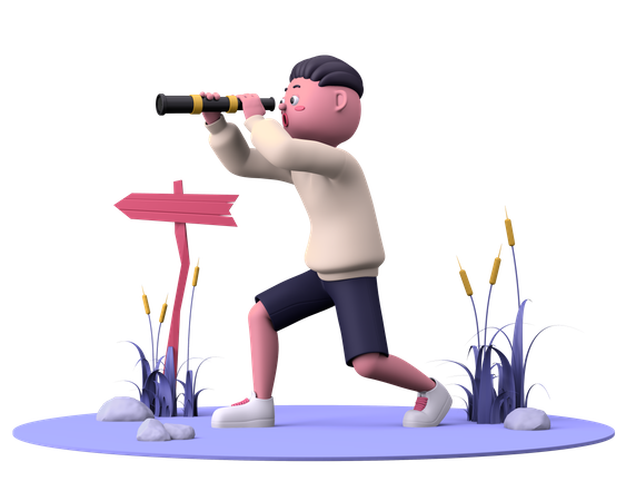 Searching with telescope  3D Illustration