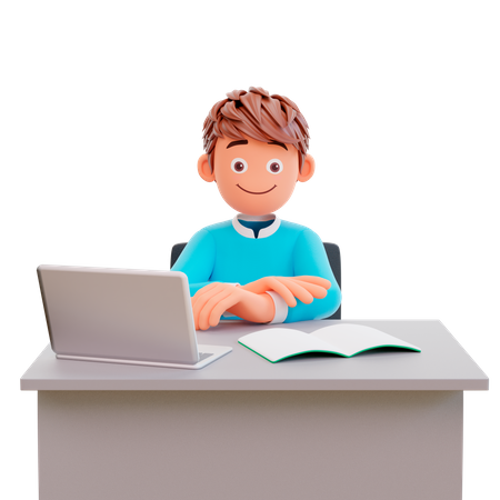 Serious young student boy reading a book for preparing the exam  3D Illustration