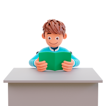 Serious young student reading a book for preparing the exam  3D Illustration