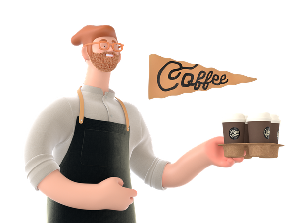 Le serveur va servir le café  3D Illustration