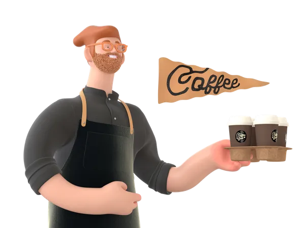 Le serveur va servir le café  3D Illustration