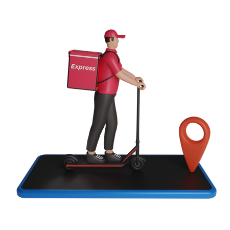 Service de livraison en ligne avec scooter  3D Illustration