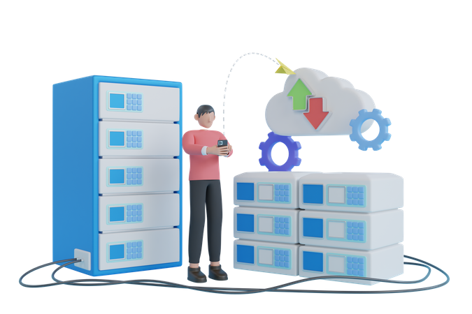 Servicio digital o aplicación con transferencia de datos.  3D Illustration