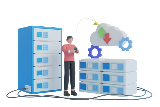 Servicio digital o aplicación con transferencia de datos.  3D Illustration