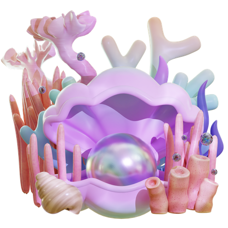 Shell With Coral Reef  3D Icon