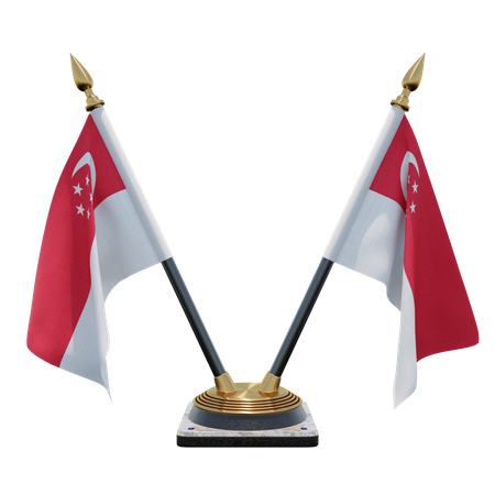 Singapore Double Desk Flag Stand  3D Flag