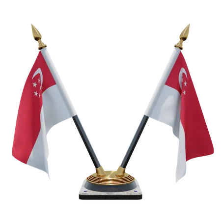 Singapore Double Desk Flag Stand  3D Flag