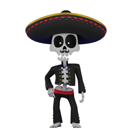 Skeleton Mexican Sombrero  3D Illustration