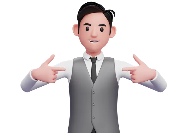 Smart boy pointing self  3D Illustration