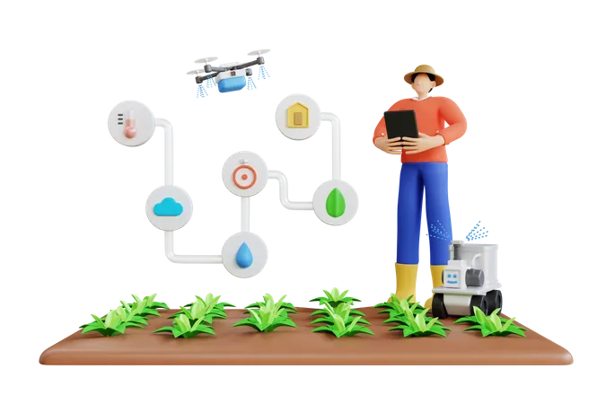 Smart farm application  3D Illustration