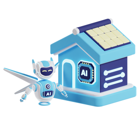 Smarthome mit KI-Roboter  3D Illustration