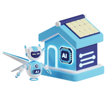 Smarthome mit KI-Roboter  3D Illustration