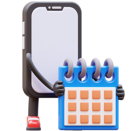 Smartphone Character Holding Calendar Planning Schedule  3D Illustration