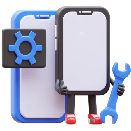 Smartphone Character Maintenance Mobile Application  3D Illustration