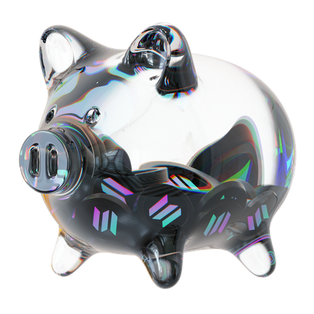 Sol Clear Glass Piggy Bank With Decreasing Piles Of Crypto Coins  3D Icon