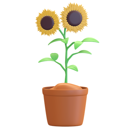 Sonnenblume im Topf-Symbol  3D Illustration