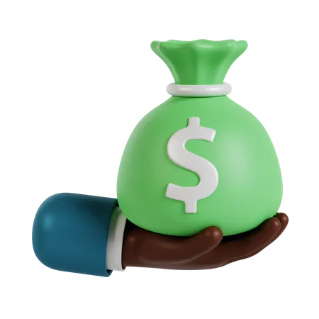 Sosteniendo el gesto de la mano de la bolsa de dinero  3D Illustration