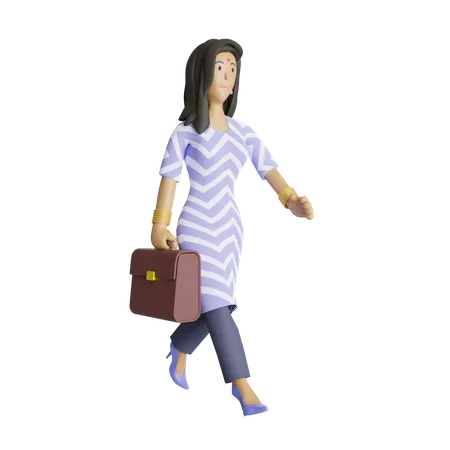 South Indian business employee walking with briefcase  3D Illustration