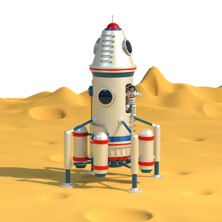 Space module on moon surface  3D Illustration