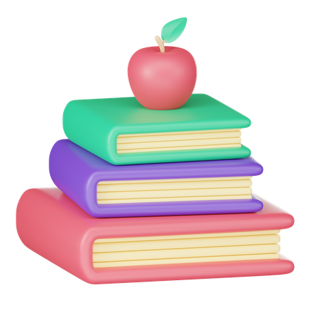 Stack Of Books With Apple  3D Icon