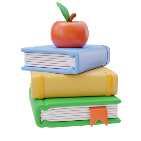 Stack of books with apple  3D Icon