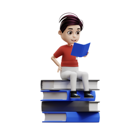 Student Boy Reading A Book  3D Illustration