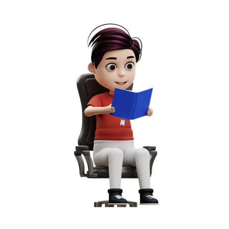 Student Boy Reading A Book  3D Illustration