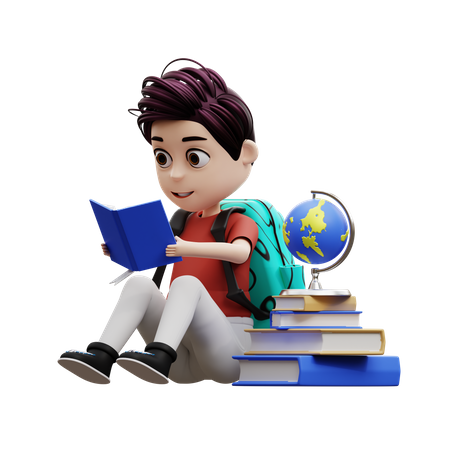 Student Boy Reading A Book  3D Illustration