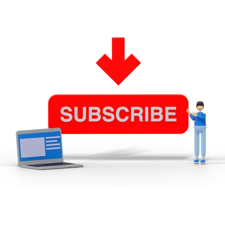 Subscribe in video channel  3D Illustration