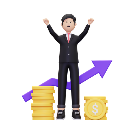 Successful Businessman Growing Profit  3D Illustration