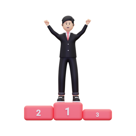 Successful Businessman On Achievement Podium  3D Illustration