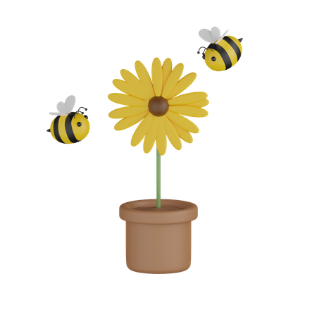 Sun Flower With Bee  3D Icon