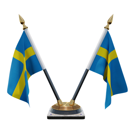 Sweden Double Desk Flag Stand  3D Flag