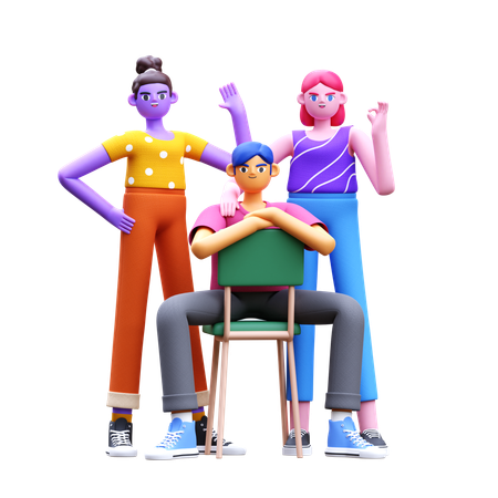 Team Waving Hand  3D Illustration